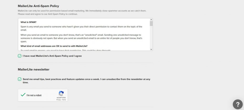 i am not a robot mailerlite