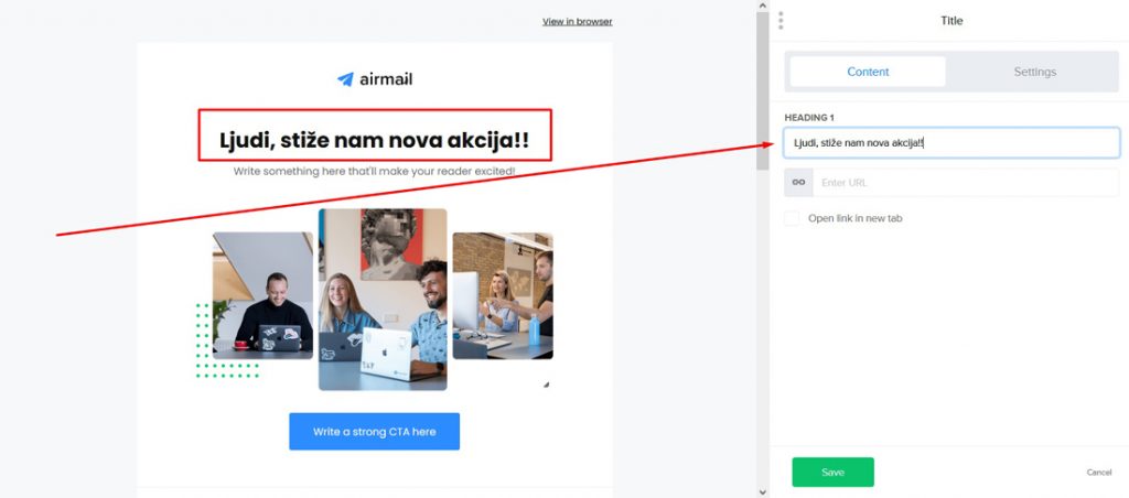 menjanje sadrzaja mejla