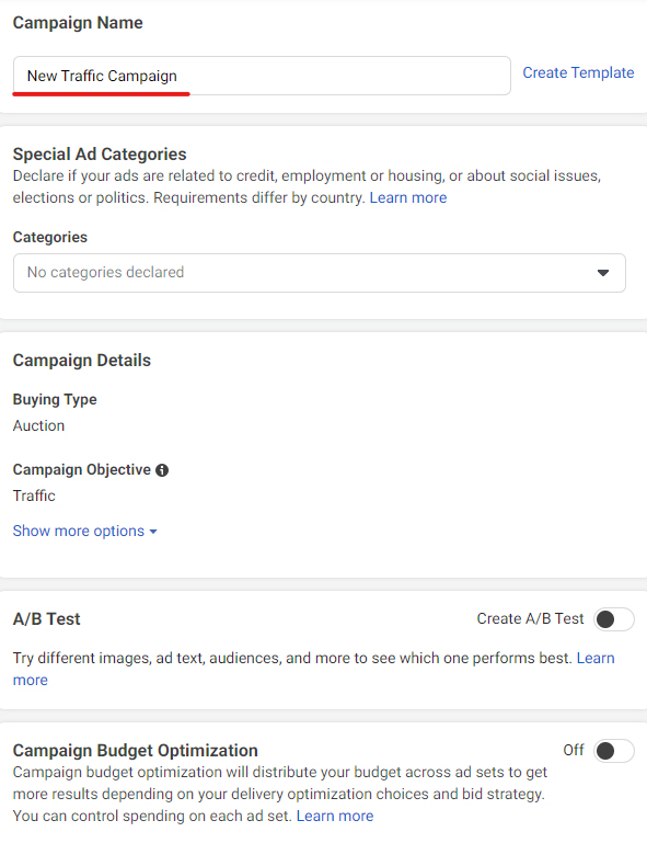 imenovanje fb traffic kampanje