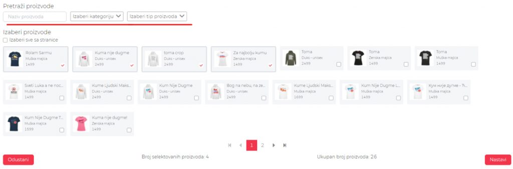 odabir proizvoda za popuste