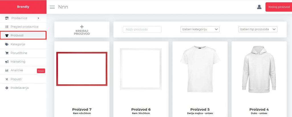 odabir sekcije proizvodi