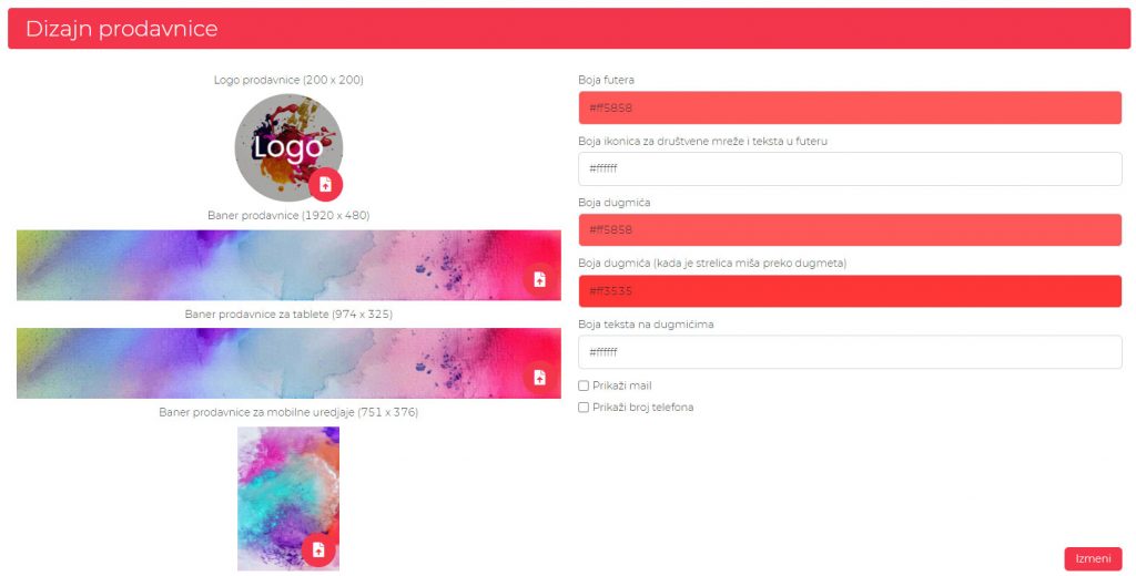 podesavanje vizualnog dela prodavnice