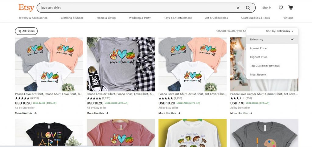 love art search t shirt